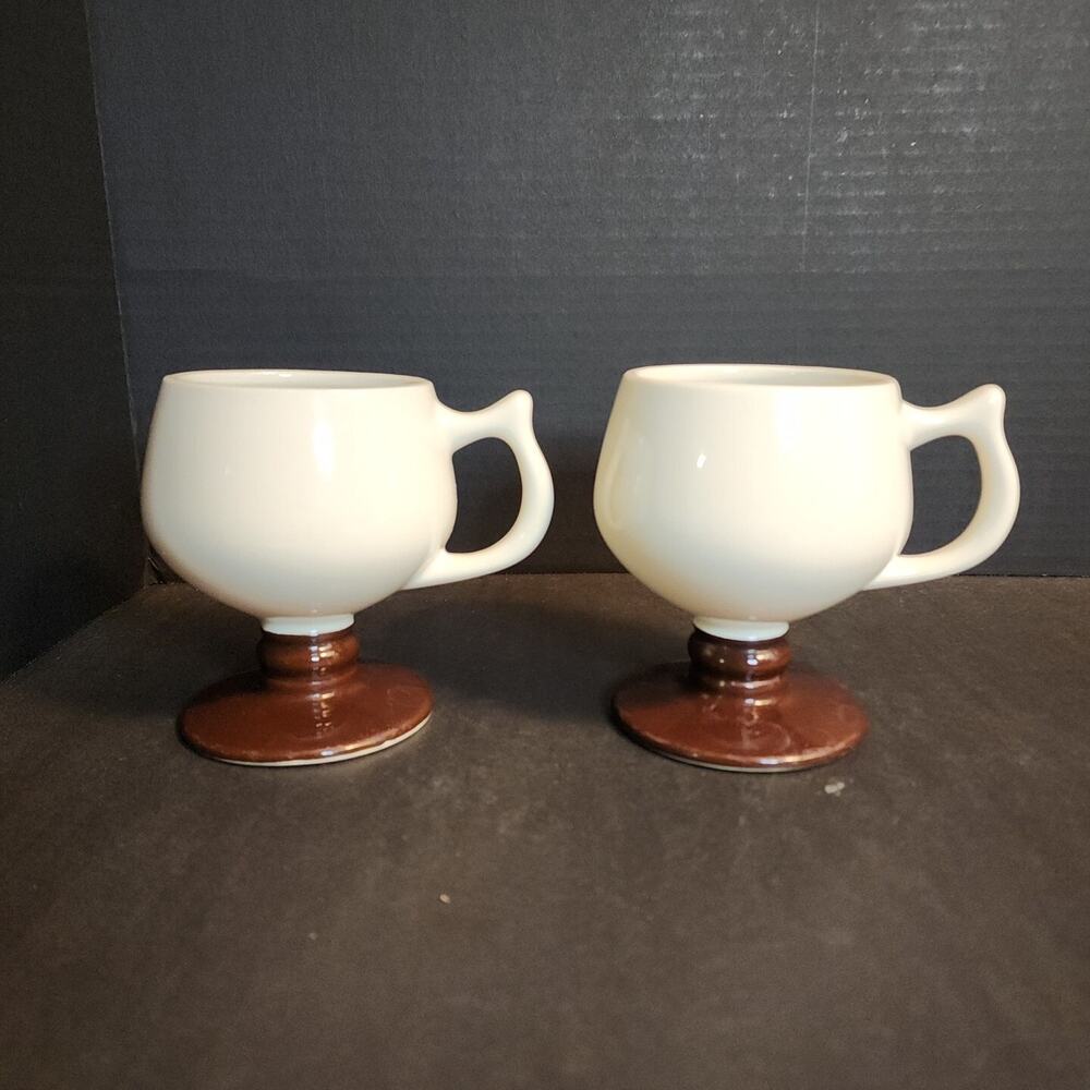 Vtg Hall Footed Pedestal Mug Brown White Restaurant Ware Diner #2274 Qty2